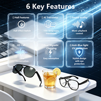 Lunettes intelligentes GM-82 avec interrupteur à effet Hall, charge magnétique, audio professionnel, enregistreur de réunion, mise en marche/arrêt automatique, traducteur IA