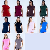 Chemise de yoga pour femme Yimo, sans couture, couleur unie, col rond, séchage rapide, manches courtes, vêtements de sport pour femme