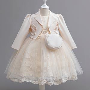 Due pezzi Set giacca abito con perline ricamate per ragazze Performance di pianoforte che ospita principessa vestito a tracolla borsa - Product Image 3