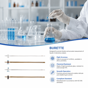 Bureta de Vidrio Borosilicato Degao de 10ml/25ml/50ml/100ml con Válvula de Vidrio/PTFE para Titulación de Ácidos y Álcalis - Product Image 2