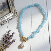 Collier Bohème Perles Bleues et Pendentif Perle Baroque pour Femme – Style Quotidien et Vacances – Idée Cadeau Bijou