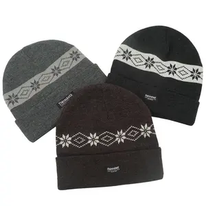 Novo Estilo Personalizado Inverno Chapéus Mens Cuffed Knit Beanie Jacquard Logo Thermal Hat Beanies Touques Atacado Sports Caps Unisex