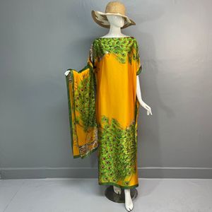 New Fashion African Dress Satin Print Langes Kleid Mit Schal Plus Size Afrikanische Kleider Kaftan - Product Image 6