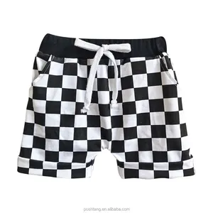 Custom summer soft knit cotton short pant baby toddler boys black and white checkered shorts