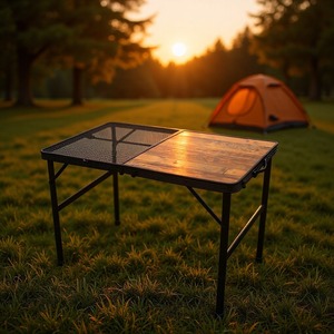Table pliante de pique-nique et de camping d'extérieur, <span class=keywords><strong>hauteur</strong></span> réglable, avec rangement portable, en bois et fer, style moderne et simple, personnalisable - Product Image 1