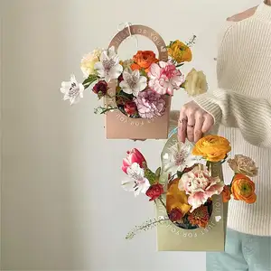 फैशन और सरल मिनी पोर्टेबल फूलों की टोकरी तीन-टुकड़ा मातृ दिवस फूल उपहार बॉक्स पैकिंग Foldable