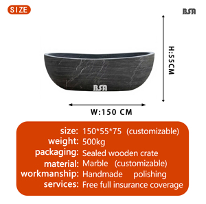 Baignoire autoportante minimaliste en marbre noir naturel BSA, finition mate, idéale pour la décoration des salles de bain d'hôtels et de villas - Product Image 2