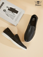 Mocassins décontractés pour hommes DX5195 à bout pointu en cuir PU texturé avec semelle en caoutchouc contrastante, chaussures de ville à enfiler noires