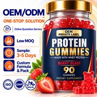 Gummies de protéines de lactosérum à marque privée OEM, 90 unités, saveur Berry Blast, pour hommes et femmes, complément alimentaire, vente en gros