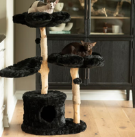Structure d'escalade pour chat en bois, design 'Maison dans les arbres', avec pot de fleurs, tapis de couchage et poteau en sisal massif, pour intérieur