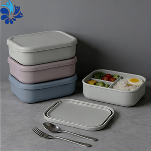 5 <b>Compartment</b> Silicone <b>Lunch</b> <b>Box</b> Microwave Safe Food Grade Rectangle Solid Color For Office Use - Product Image 3