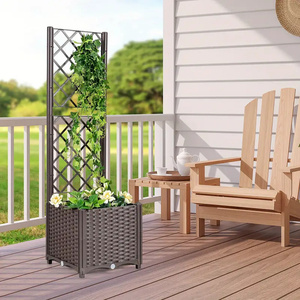 Jardinera Elevada para Plantas de Exterior con Rejilla Marrón y Tapón de Drenaje, con Macetas Grandes - Soporte Integrado para Plantas Trepadoras - Product Image 5