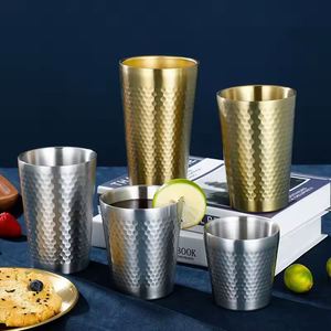 15oz Textured Stainless Steel Beer Tumbler Gold and Silver Finish Durable and Stylish Design - Product Image 4