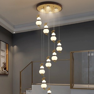 Nouveau lustre en bois massif de style chinois classique à six têtes, lumière de luxe pour escalier, lustre rotatif duplex, luminaires suspendus - Product Image 3