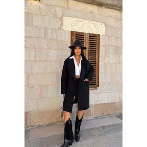 Abrigo de Piel para Mujer, Color Negro, con Cierre Cruzado, Estilo Formal, Talla Grande, para Invierno, Transpirable y Teñido - Product Image 5
