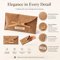 Pochette à bijoux en velours élégante avec logo personnalisé, fermeture à ruban doux, sac enveloppe pour pinceaux cosmétiques, bijoux, emballage cadeau et rangement