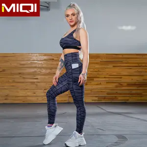 Miqi 工厂动物打印两件套女装锻炼运动服紧身定制瑜伽套装