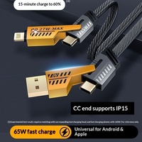 Kabel Pengisian Cepat All-in-One PD 65W dengan Dua Port Tipe-C untuk iPhone 15 dan Perangkat Lain, Transfer Data, Kotak Hadiah
