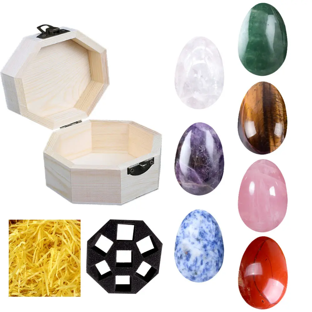 Натуральный кристалл, кварцевый драгоценный камень, чакра, набор яиц, кулон, семь цветов, лечебный камень, подарочная коробка