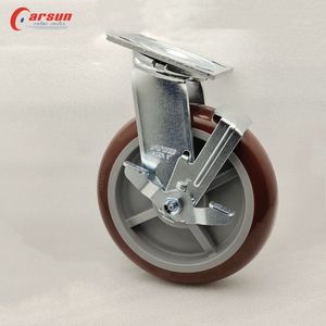 CARSUN Heavy Duty 4/5/6/8 Zoll PU-Rad rollen Lock Industrial Caster Rigid Swivel Style Gummis tahl Aluminium Kugellager OEM - Product Image 5