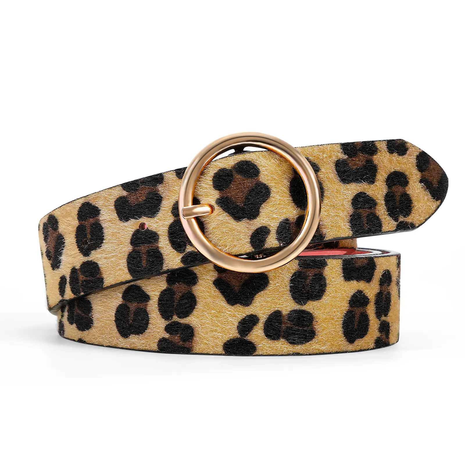 Moda Faux Leather Leopard Print Waistbelt Logotipo Personalizado O-ring Design Ally Buckle PU Leather Belt Para As Mulheres