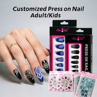 Ongles à presser personnalisés pour adultes et enfants, non toxiques, formes cercueil, carrées, amande, avec charms de luxe et colle gelée