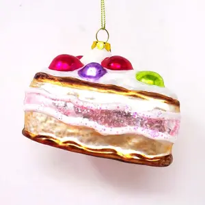 Chinese factory hand blown christmas ornaments luxury delicious cherry cake pendant