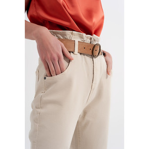 Vaqueros Mom con Cintura Elástica Tipo Bolsa de Papel en Beige - Product Image 5