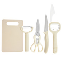 Ensemble de 5 ustensiles de cuisine durables en acier inoxydable ambidextres avec manches en plastique, couteau à fruits, ciseaux de cuisine, ouvre-bouteille
