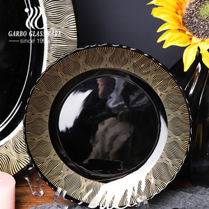 Juego de vajilla de ópalo negro de estilo indio, vajilla de lujo para el hogar, platos y cuencos de vidrio con decoración dorada, juego de cena de ópalo, 33 Uds. - Product Image 3