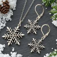 Ensemble collier pendentif flocon de neige et boucles d'oreilles à fermoir levier en acier inoxydable, argenté, creux, six branches, cadeau de Noël et d'hiver pour marque de bijoux