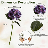 Fleurs artificielles en PU, imprimées en 3D, aspect réaliste, écologiques, hortensia, tige unique, grande tête, 62 cm, pour décoration de mariage et de maison, vente en gros