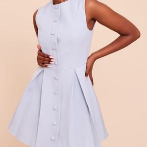 Robe courte pour femmes, col rond, sans manches, boutons sur le devant, robe courte pour filles - Product Image 1