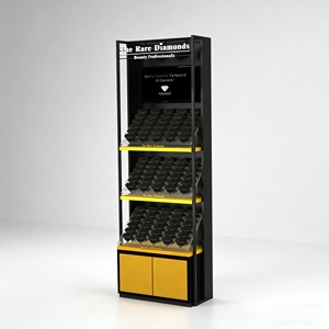 Wooden Floor Back <b>Wall</b> <b>Display</b> Racks with Spotlights Shelves & Storage Cabinet for False Eyelash Products in Beauty Supply Store - Product Image 1