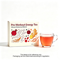 Sachets de tisane pré-entraînement aux herbes, enrichis avec des tranches d'Astragale, des baies de Goji, des dattes rouges et des extraits de plantes pour un regain d'énergie
