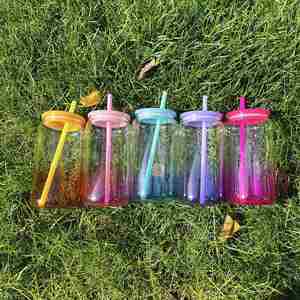 Us Warehouse Unbreakable 16Oz <b>Clear</b> Ombre <b>Jelly</b> Color Can Gradient Colorful Acrylic Blank Plastic Tumbler Cup for Vinyl - Product Image 1