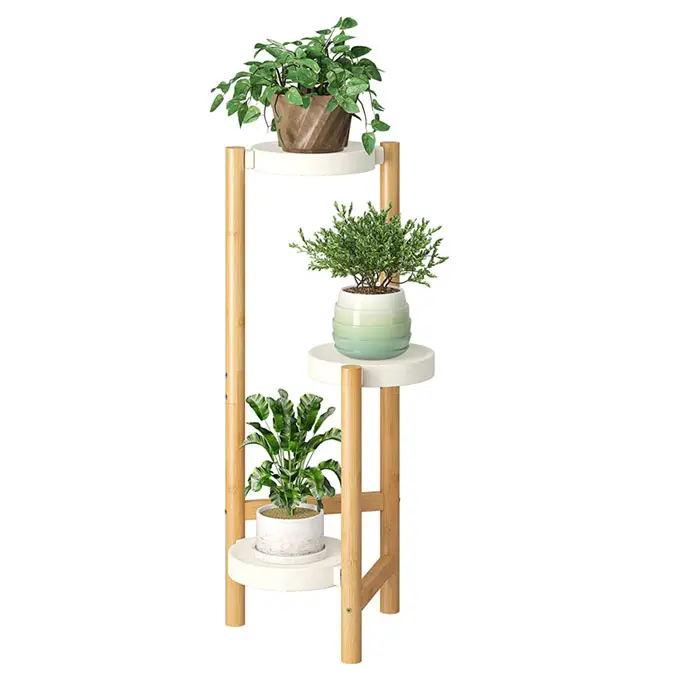 環境にやさしいモダンな3層竹製植物スタンドウッドフラワーポットラックプラントポットスタンド