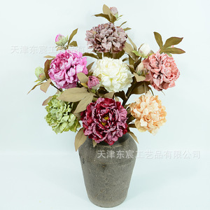 Fleur de pivoine artificielle Dongchen Crafts, à deux têtes, à tige unique, en soie, pour la décoration de la maison et des mariages - Product Image 4