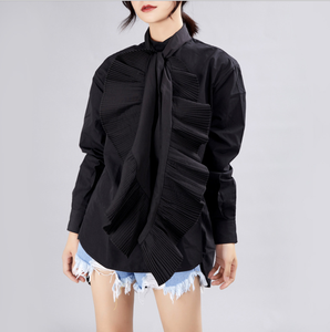 Camicetta <span class=keywords><strong>donna</strong></span> autunno Trendy nuovo modello camicetta da ragazza in cotone bianco personalizzato chiusura a bottone con colletto asimmetrico Streetwear - Product Image 4