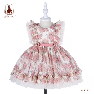 로리타 스페인어 빈티지 공주 볼 가운 머리띠, 로얄 꽃 드레스 아기 소녀 생일 파티 드레스