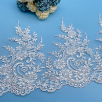 Bordure en dentelle brodée avec cordon, accessoires, paillettes de cristal, pour robes de mariée, tenues de cérémonie, vêtements pour enfants, garniture de vêtement en dentelle