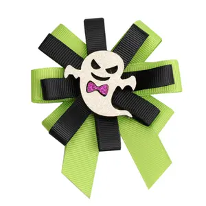 Halloween bow knot ribbon Spider hairpin girl hair accessories cartoon Glitter Powder ghost Dovetail hairpin