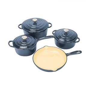 Juego de utensilios de cocina de hierro fundido esmaltado-7 piezas que incluyen Horno Holandés, sartén, cacerola, <span class=keywords><strong>olla</strong></span> para salsa, 3 tapas - Product Image 4