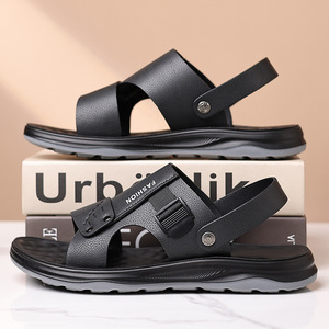 Men's <b>Sandals</b> Slides Thick Sole Rubber Bottom Comfortable Breathable For Walking And Driving Black Khaki - Product Image 2