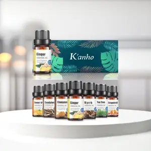 Huile essentielle de lavande pure biologique personnalisée OEM de marque distributeur Kanho gingembre arbre à thé menthe poivrée romarin rose d'intérieur aromathérapie
