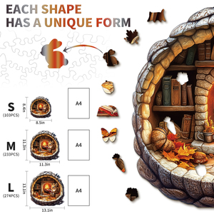 Rompecabezas de conejo leyendo junto a la chimenea, juguete educativo de cartón impreso a todo color para niños y adultos - Product Image 3