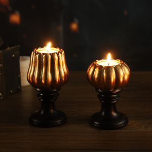 Portavelas de Calabaza de Halloween de Mystic Arts, Base Dorada y Negra, Adorno Decorativo para el Hogar, Hotel o Restaurante - Product Image 2