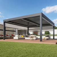 Pergola extérieure en aluminium avec revêtement en poudre, porte coulissante en verre motorisée, toit à lamelles imperméable, bioclimatique, éclairage LED, gazebo de luxe