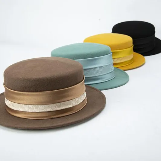 Pano de lã novo, chapéu liso britânico com aba pequena, frutas, verdes, liso, outono e inverno