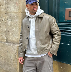 Chaqueta Casual de Piel Sintética para Hombre, Cuello Camisero, Cierre de Botón Único, Abrigo de Otoño de PU - Product Image 3